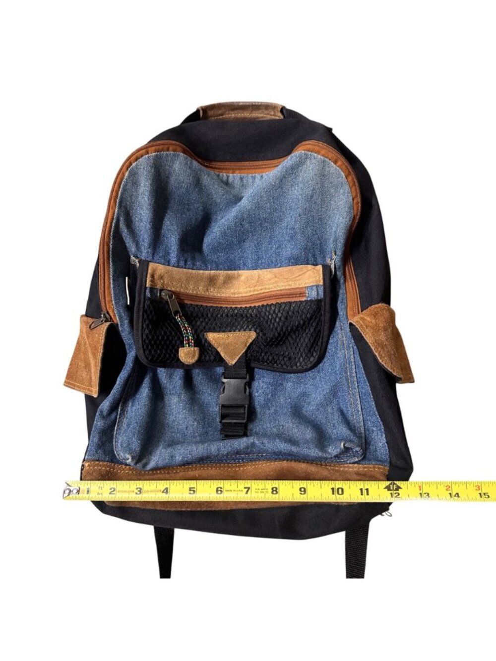 Vintage Arizona Jean Backpack 1990s Denim Suede Taiwan Retro Blue Black Brown - Picture 15 of 15